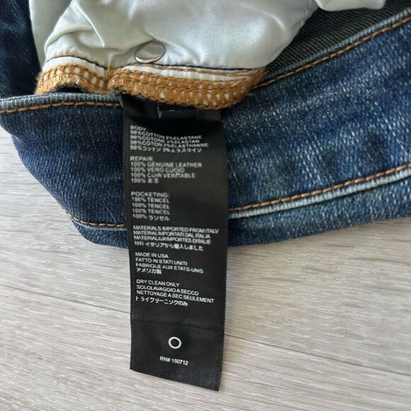 AMIRI Skinny-Fit Leather Appliquéd Distressed Jeans Blue/Black 32 NWT - Picture 16 of 16